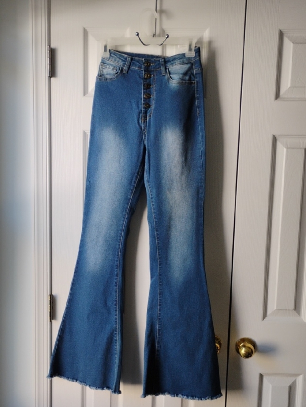 SHEIN Light Blue High-Rise Button-Front Flare Jeans